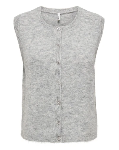 Only - ONLAllison Button Strik Vest - Light Grey Melange